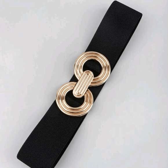 2/$21 Ladies Double Circle Black Stretch Belt (33.5 Inches) - Picture 4 of 10